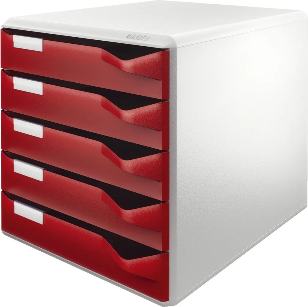 Organiseur de bureau 5 tiroirs Leitz Post-Set gris et rouge bordeaux A4
