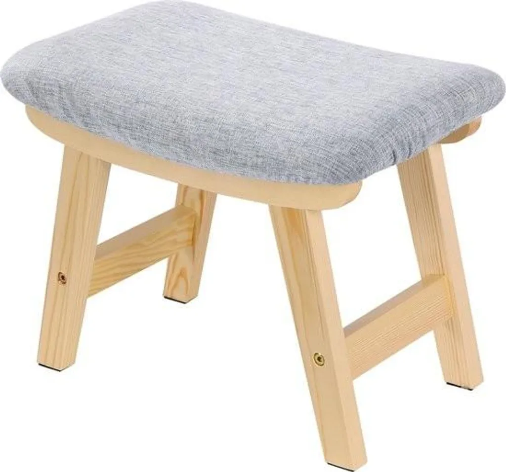 Petit pouf repose-pieds gris clair déhoussable avec pieds bois scandinaves