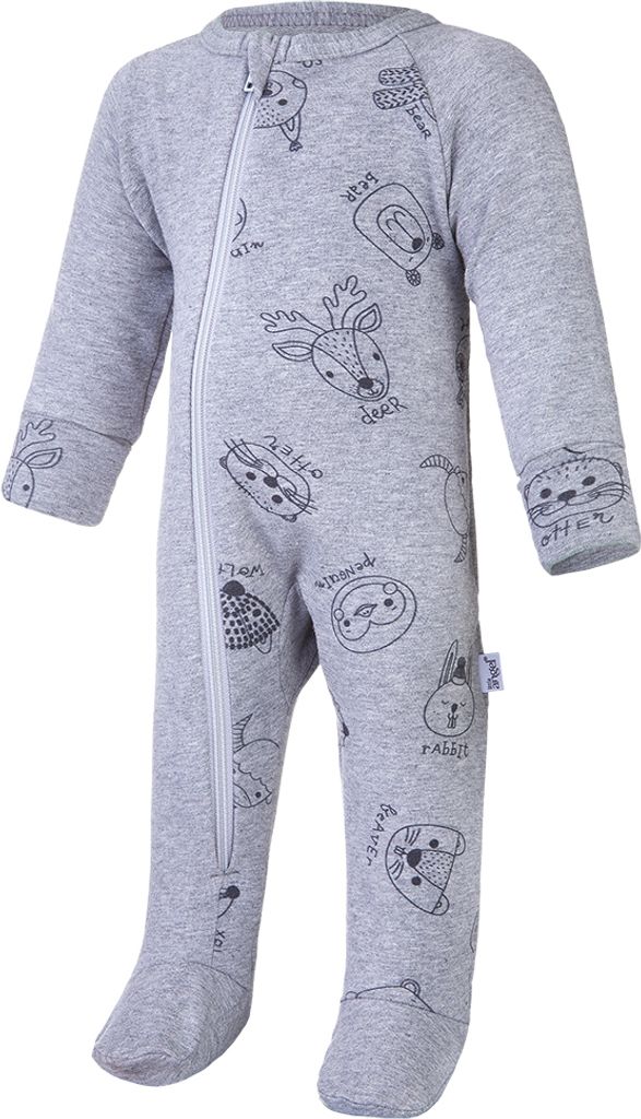 Baby Overall langer Ärmel DRUCK Outlast - Grau Meliert/Grau Meliert Tiere, 68