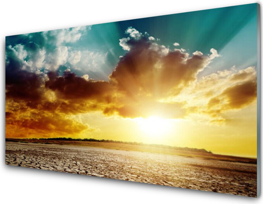Küchenrückwand aus Glas 100x50cm Spritzschutz Sonne Wolken Wüste Landschaft