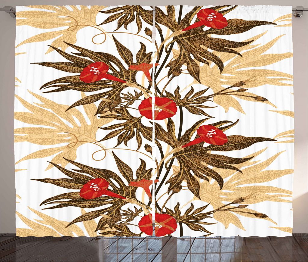ABAKUHAUS Jahrgang Rustikaler Gardine, Exotische Climbing Ivy, Schlafzimmer Kräuselband Vorhang mit Schlaufen und Haken, 280 x 245 cm, Brown Sand ...