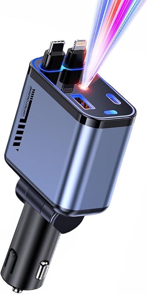 Einziehbares Autoladegerät Starlight, 120 W, 4-in-1-USB-C-Autoadapter mit Schnellladefunktion, kompatibel mit iPhone und allen Android-Telefonen