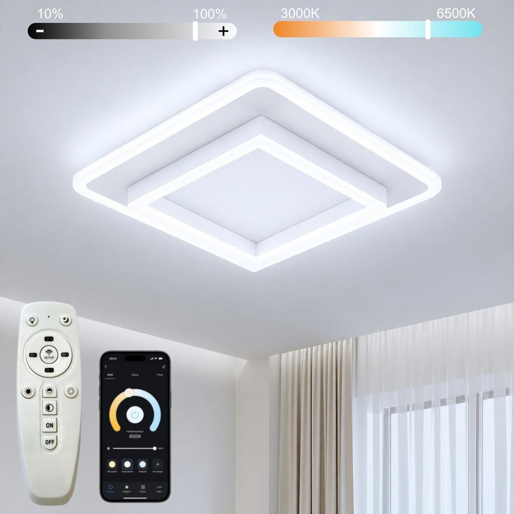 LED-Deckenlampe dimmbar mit Fernbedienung & App – 26W Produktbild 