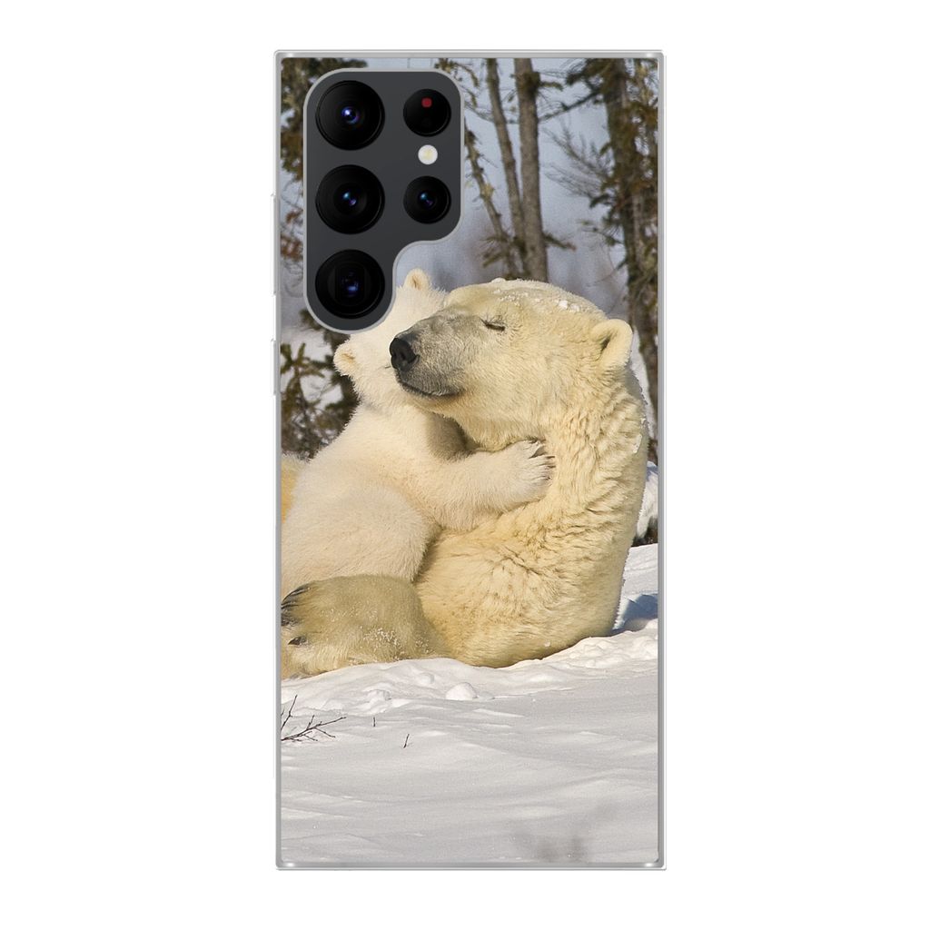 MuchoWow Handyhülle Schutzhülle Hülle für Samsung Galaxy S22 Ultra Eisbär - Schnee - Höhle - Jungtier Silikon Softcase Handy Hülle - Abbil...