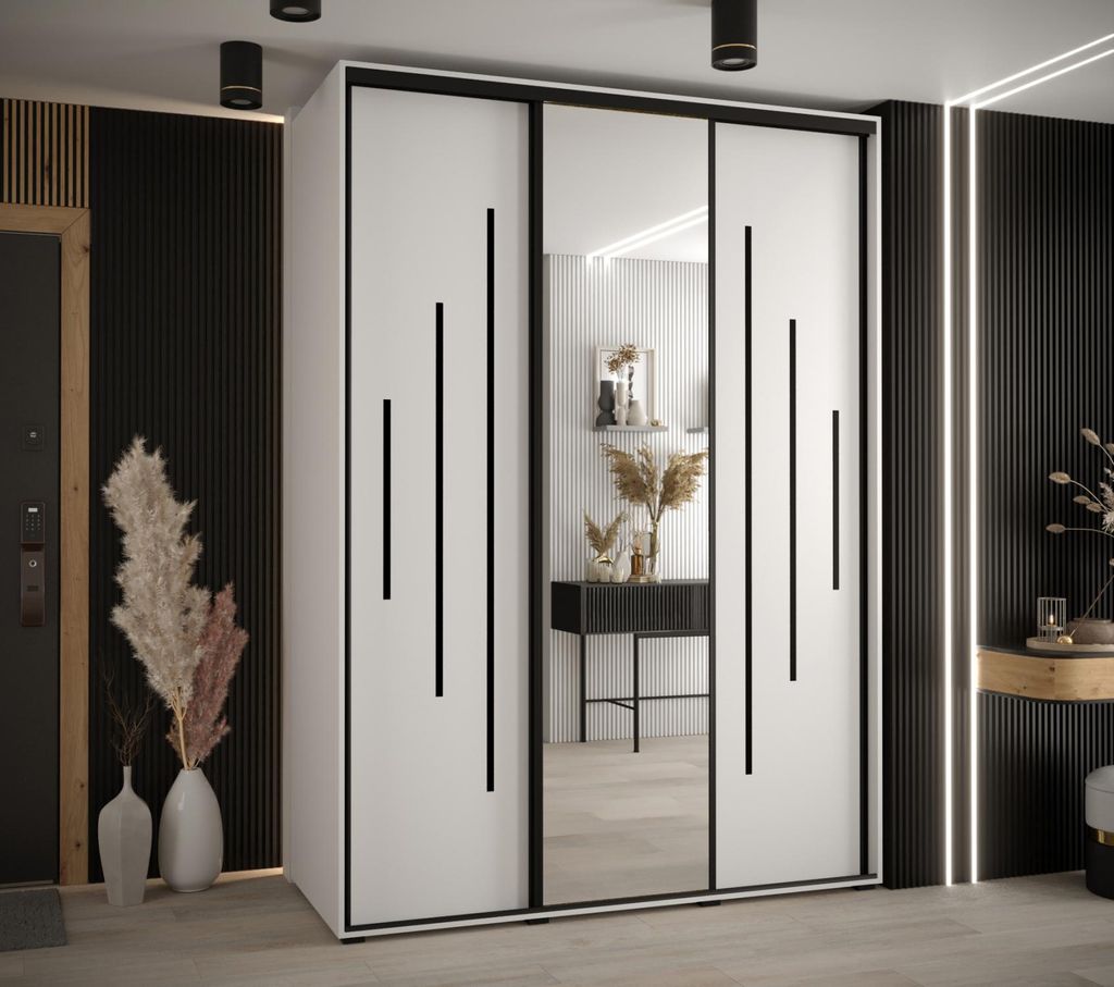 Kleiderschrank YVONA 13 - 170/60 cm, weiß/schwarz