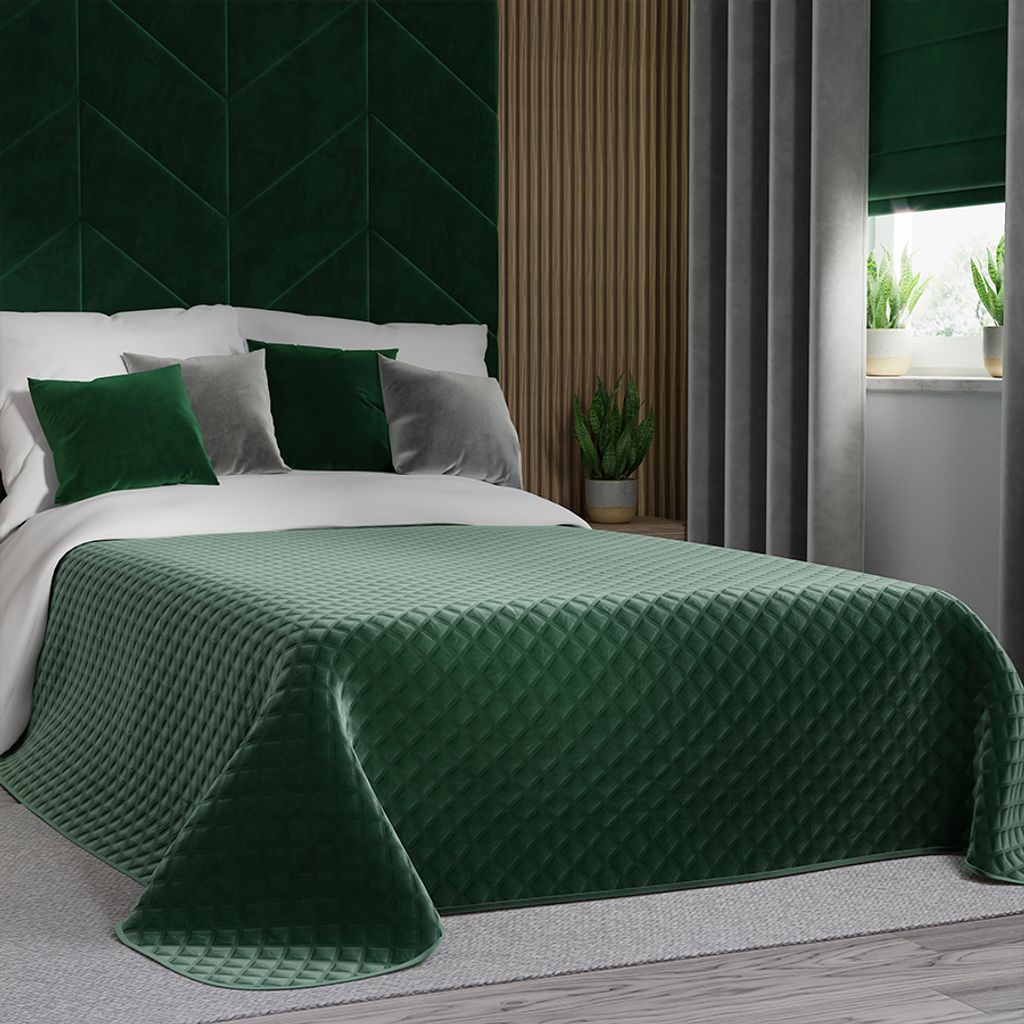 Copriletto VELVI 010 verde scuro 220x240 cm Mybesthome Immagine del prodotto 