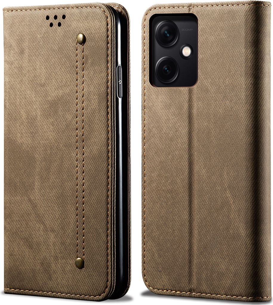 Redmi Note 12 Hülle, Leder Brieftasche Flip Bookstyle Schutzhülle mit Standfunktion für Xiaomi Redmi Note 12 Khaki
