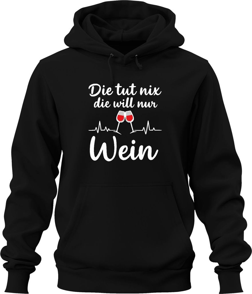 Tut nix will nur Wein Weinliebhaber Weinglas Geschenk lustig Uni Hoodie Kapuzenpullover, Schwarz, L