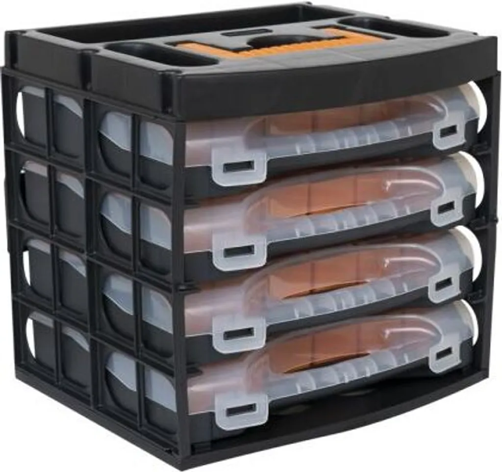 Armoire de tri 4 boîtes empilables pour recyclage et rangement atelier