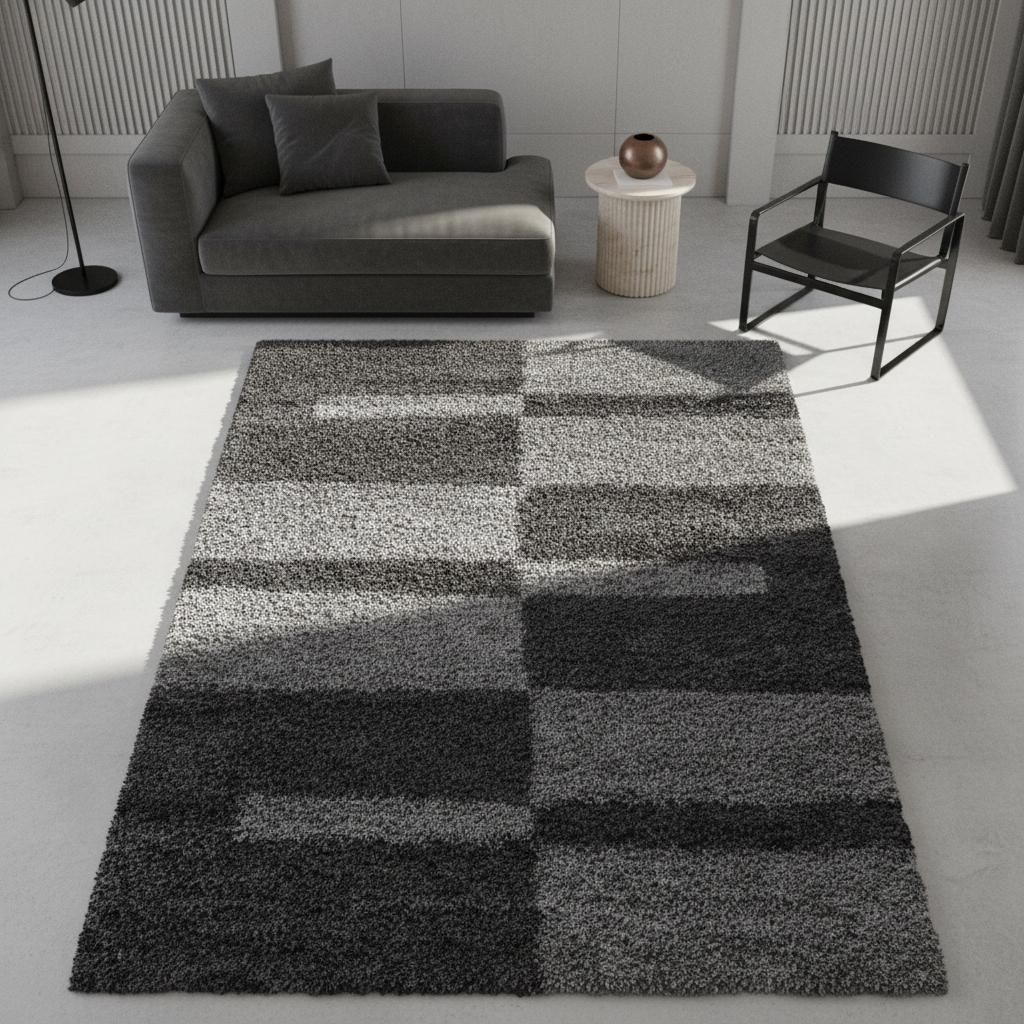 Flauschiger Teppich Karo Samtweich Waschbar Strapazierfähig | Grau 80x150 cm Flur Gekettelt Schnelltrocknend | WATZMANN – Kadima Design