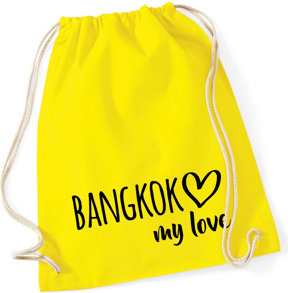 Huuraa Turnbeutel Bangkok my love 12 Liter Yellow Baumwolle Rucksack Geschenkidee