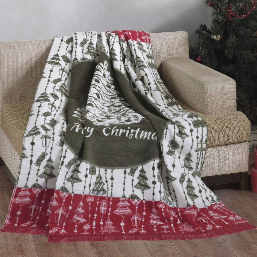 Baumwoll-Acryl-Decke 150x200 Weihnachten grün weiß rot Weihnachtsbäume 24160A Darymex 24