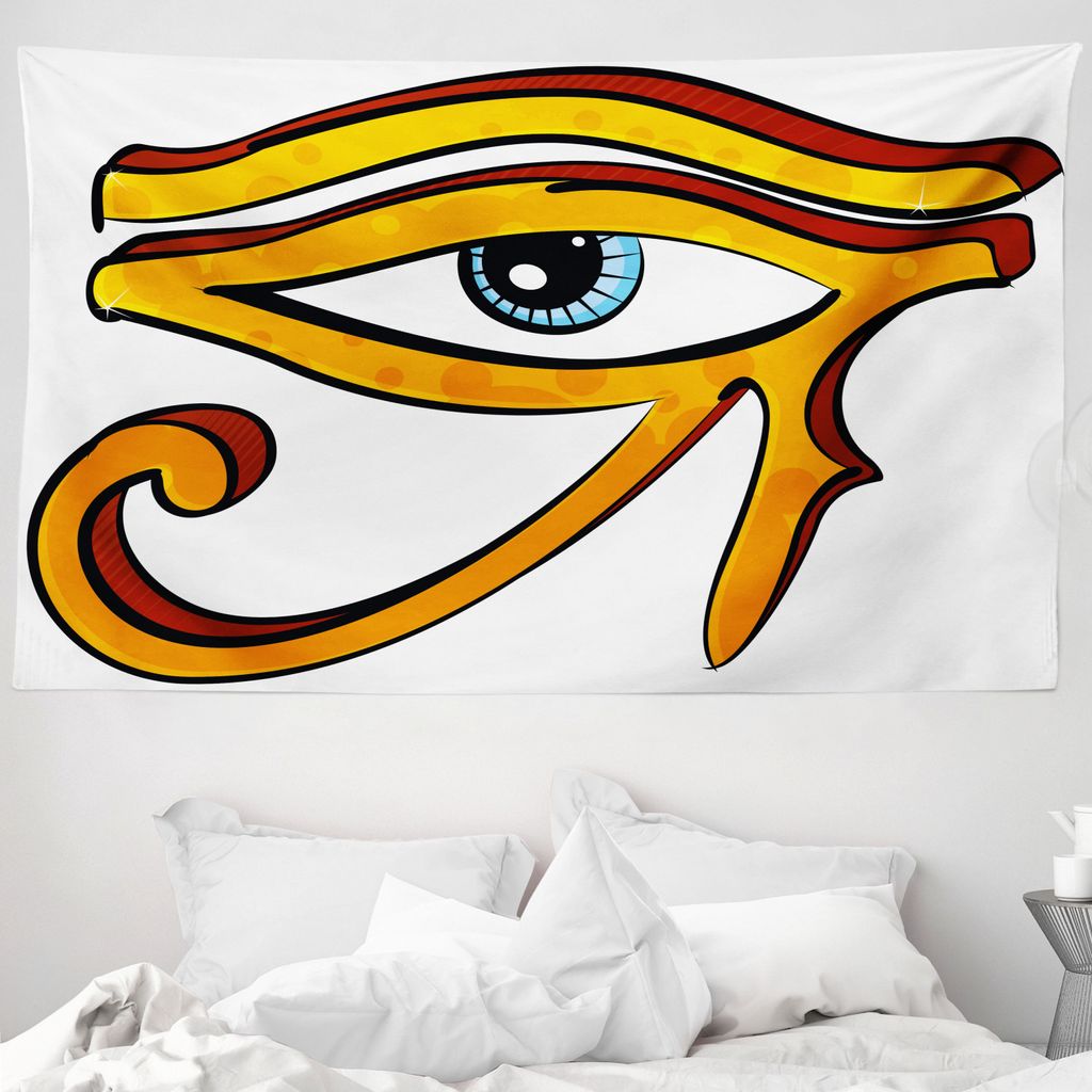 ABAKUHAUS Auge Wandteppich, Augenform Ägyptischen aus Weiches Mikrofaser Stoff Waschbar ohne Verblassen Digitaldruck, 230 x 140 cm, Pale Blau Orange