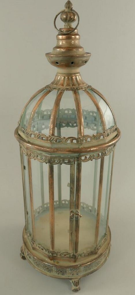 Casa Padrino Jugendstil Laterne Antik Kupferfarben H. 65 cm - Metall Tischlaterne mit Tragegriff - Barock & Jugendstil Deko Accessoires