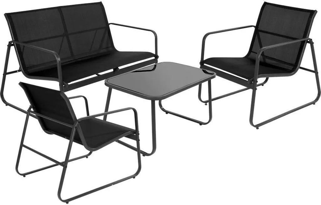 Salon de jardin noir résistant intempéries set canapé table et chaises