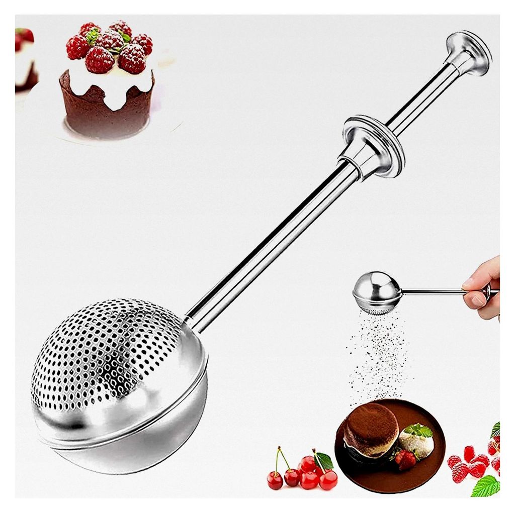 1 Stück Silber Edelstahl Mehlsieb Puderzuckerstreuer Mehl- und Puderzuckersieb Handsieb Kakaopulver Shaker Duster Mehlspender Shaker mit Federgrif...