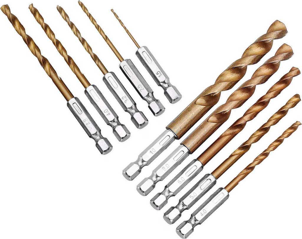 Set mit 10 Metallbohrern (Sechskantwelle)