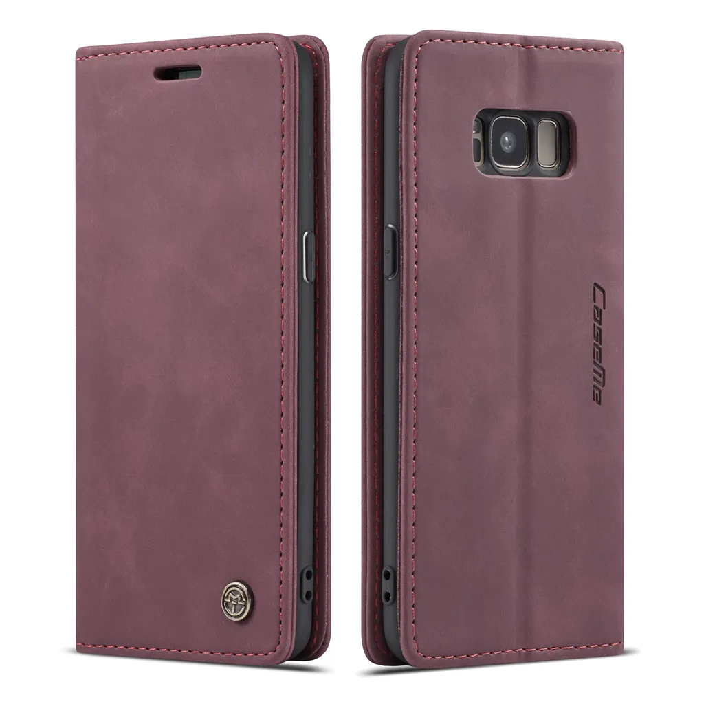Custodia Galaxy S8 Plus, Custodia retrò in Finto cuoio, tasche per carte, chiusura magnetica, custodia con funzione stand per Samsung Galaxy S8 Plus Rosso