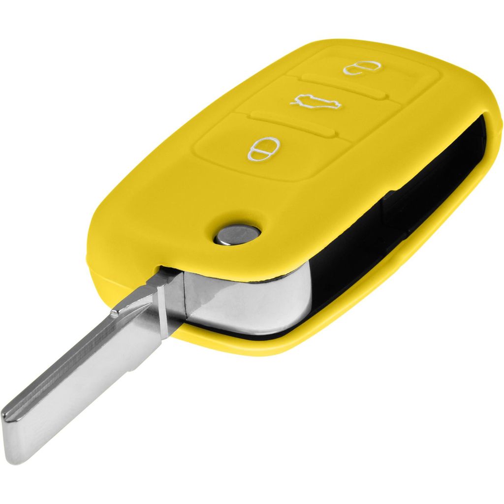 PhoneNatic Silikon Schlüssel Hülle kompatibel mit der VW 3-Tasten Fernbedienung in gelb Klappschlüssel 3-Key