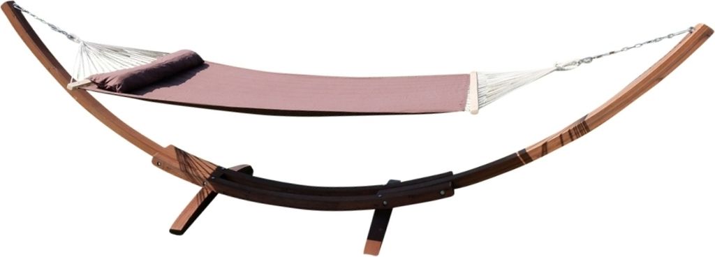 ALEOS. AS-S 410cm XXL Hängemattengestell FILLED EDITION COFFEE Hängematte mit Gestell aus Holz Lärche mit Stabhängematte (GEPOLSTERT) inkl. Kop...