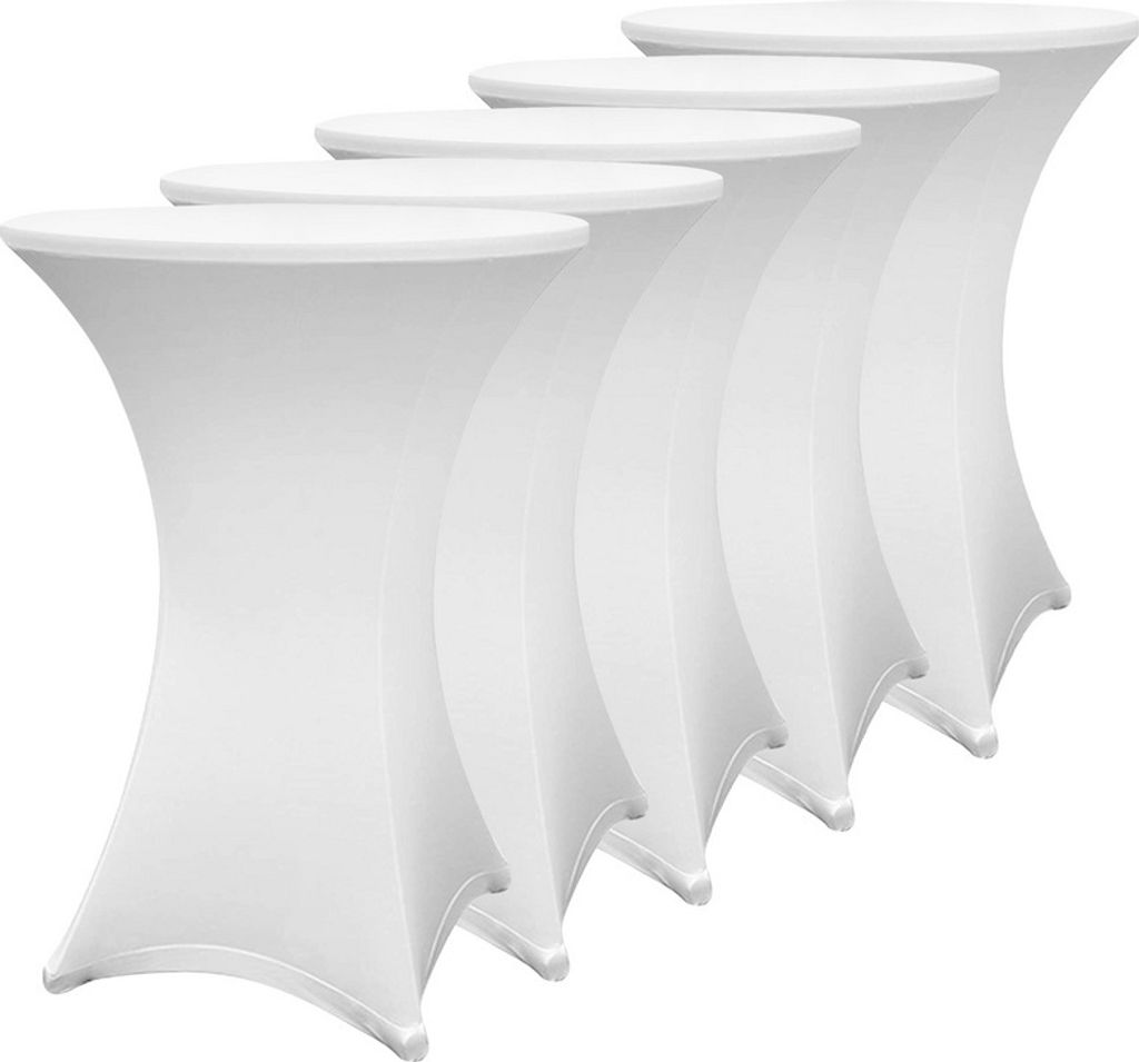 Yakimz 5x Stehtisch Hussen Stretch Bistrotisch Überzüge, Größe/Farbe:5er Set Ø60 cm / weiß