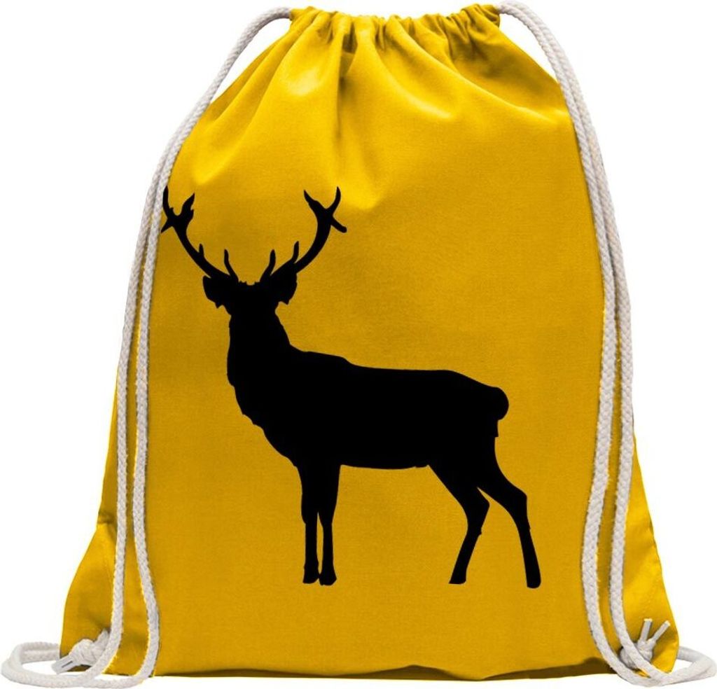 Kiwistar - Turnbeutel - gelb - Hirsch Rentier Reh 2 - Fun Rucksack Sport Beutel Gymsack Baumwolle mit Ziehgurt