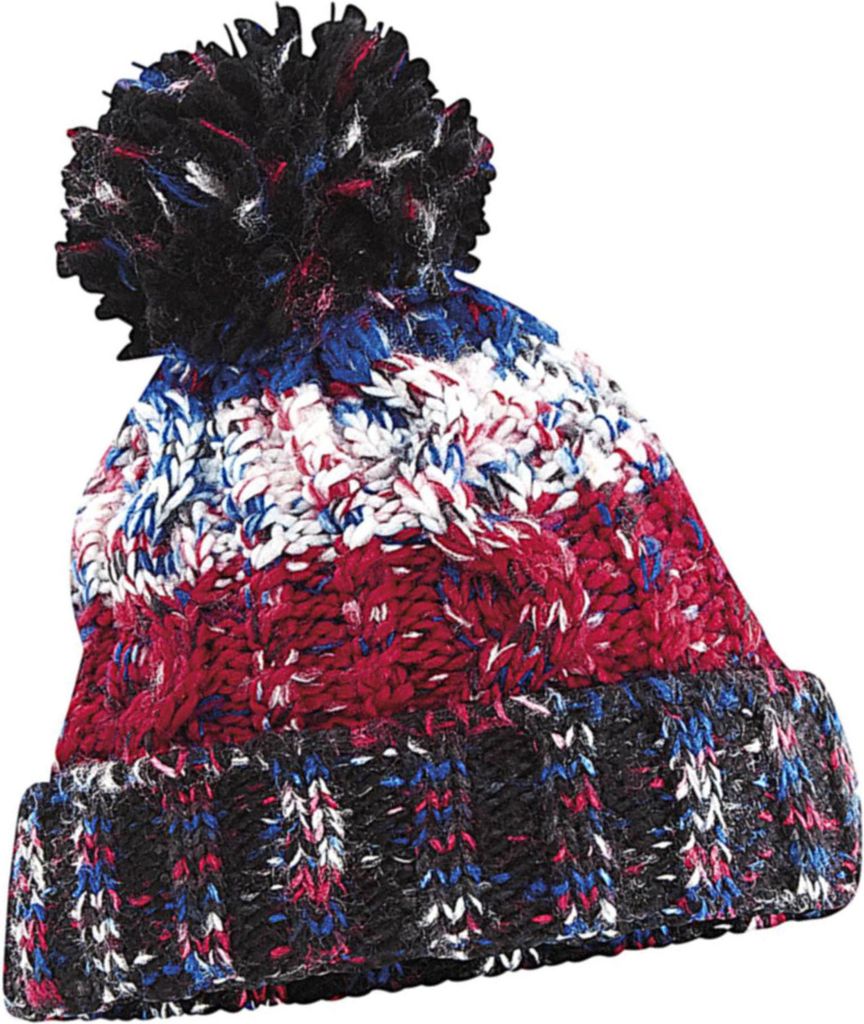 Damen Strickmütze Grobstrick Bunt Gemustert Fleecefutter Wintermütze Pudelmütze Strickbommel Neverless