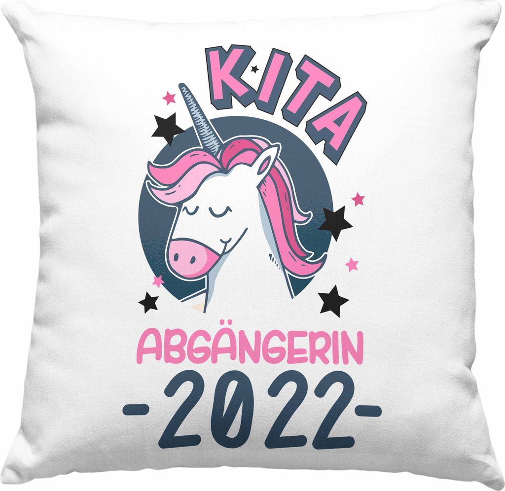 Trendation - Kita Abgängerin 2022 Schulstart Deko-Kissen mit Füllung 40x40 Geschenk Mädchen Einschulung Schulanfang Erster Schultag Idee (Blau)