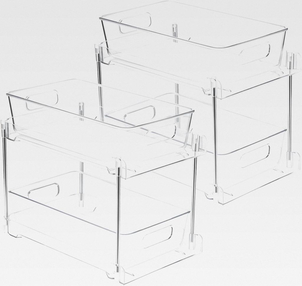 2 Pack 2 Etagen Unter Waschbecken Regal,Küche Küchenschrank Kühlschrank Unterschrank Organizer,Multifunktionale Acryl mit Schiebeschublade Küch...
