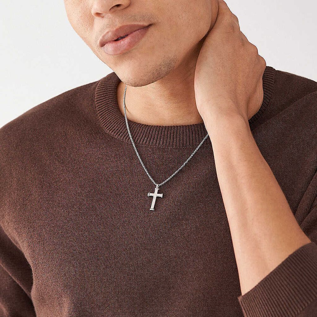 Collana Croce in Argento e zirconi blu Uomo | Gioielli
