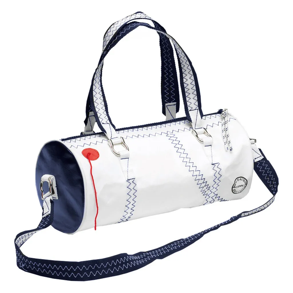 Sea Lady Sac à bandoulière en cuir et toile blanc marine rond Ø 22cm
