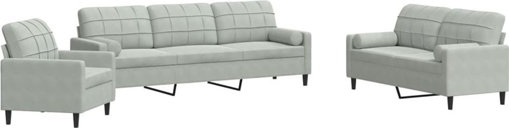 Möbel 3-tlg. Sofagarnitur mit Kissen und Nackenrollen Hellgrau Samt - Klassische Sofas 3278451