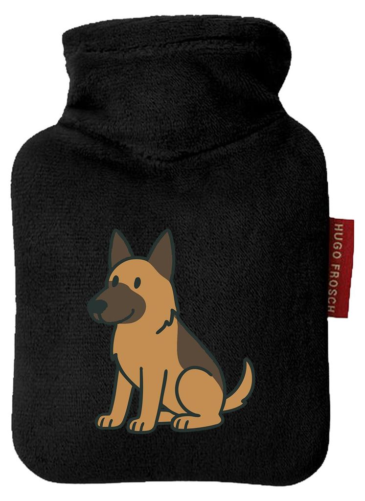 Huuraa Mini-Wärmflasche Malinois Comic Malis 0,2 Liter Black Mini Veloursbezug Taschenwärmer Geschenkidee