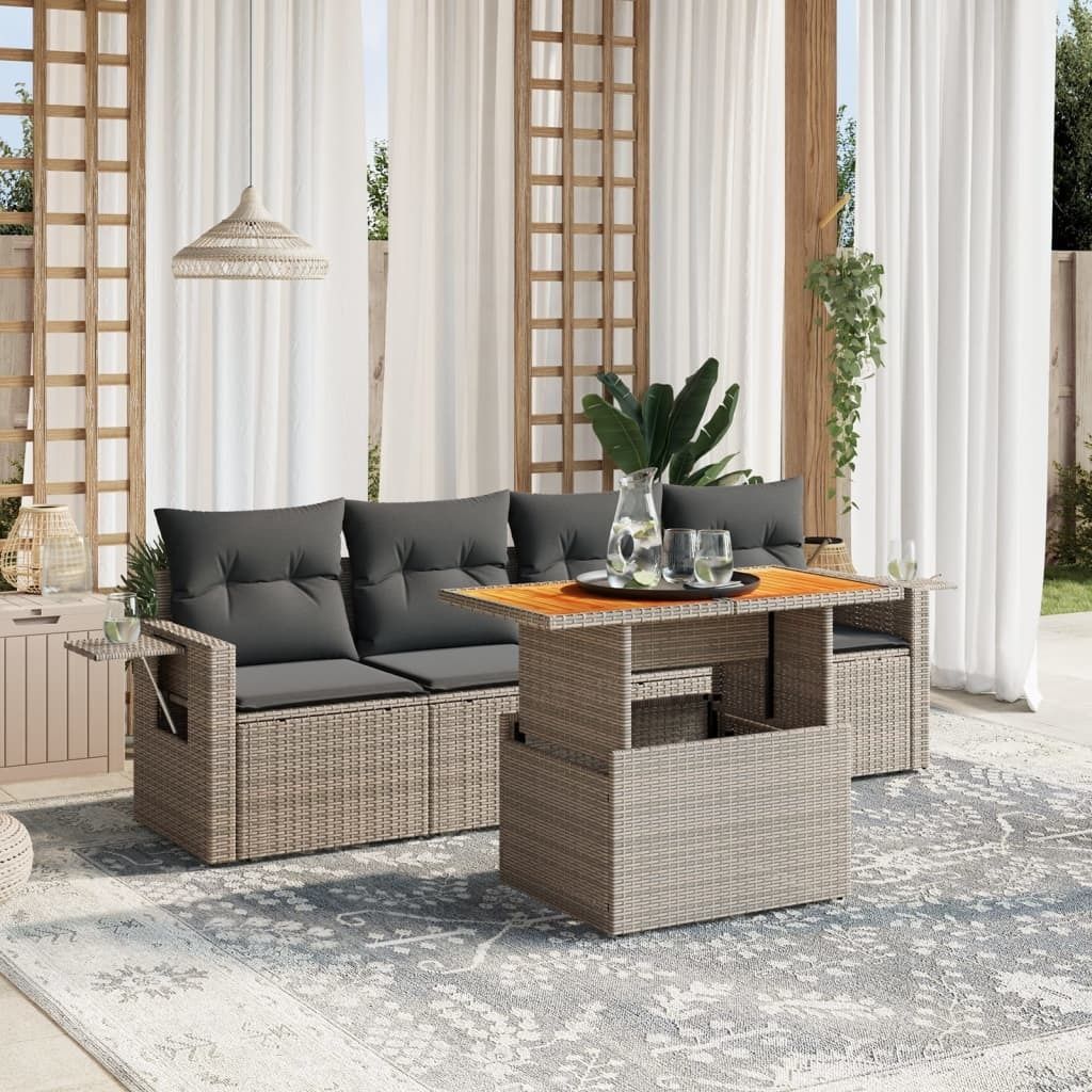 Maison Exclusive - 5-tlg. Garten-Sofagarnitur mit Kissen Grau Poly Rattan