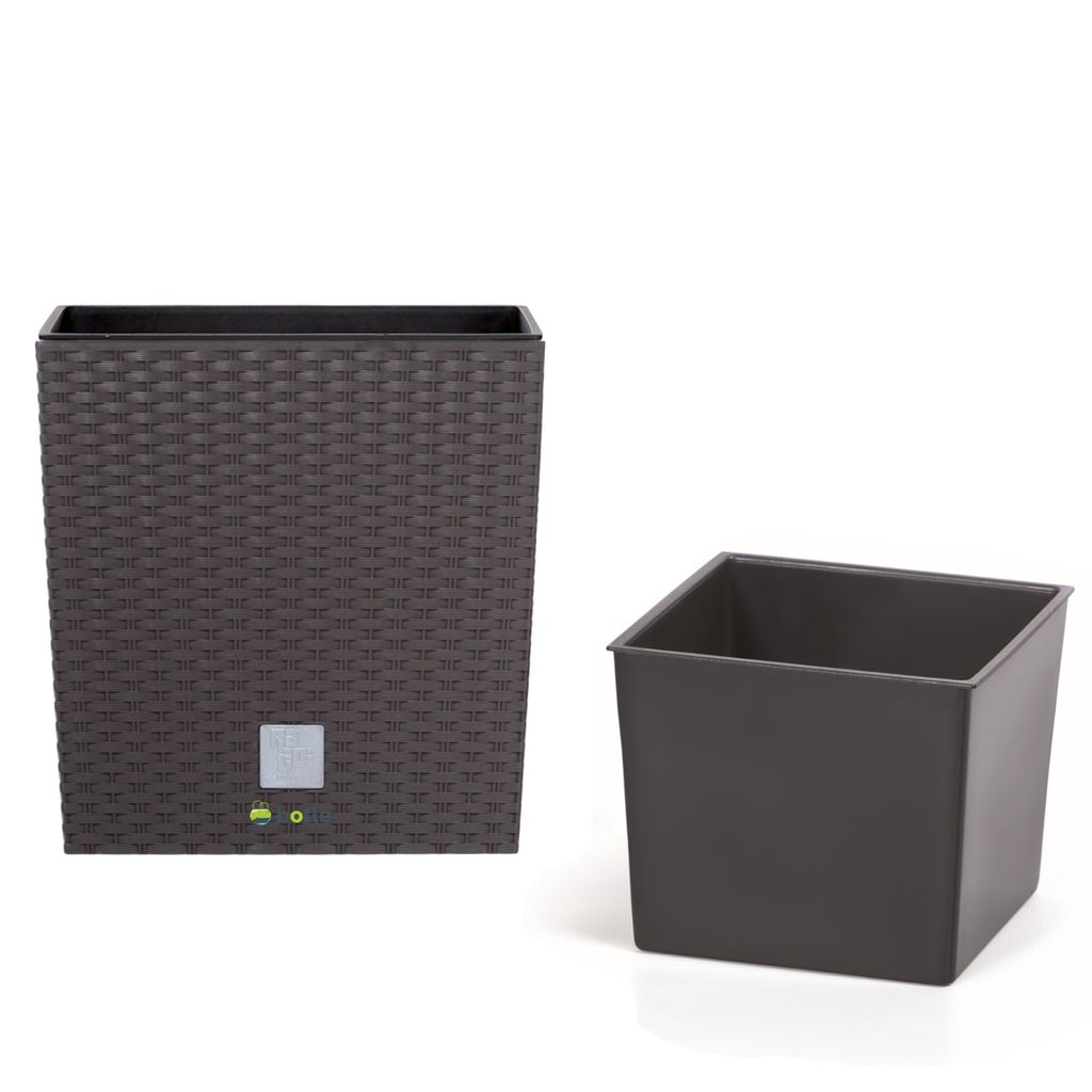 Blumenkübel 4 L Rattan-Optik Umbra dunkel Braun Pflanzkübel h. 17 cm mit Innenkasten 3 L quadratisch Übertopf aus Kunststoff