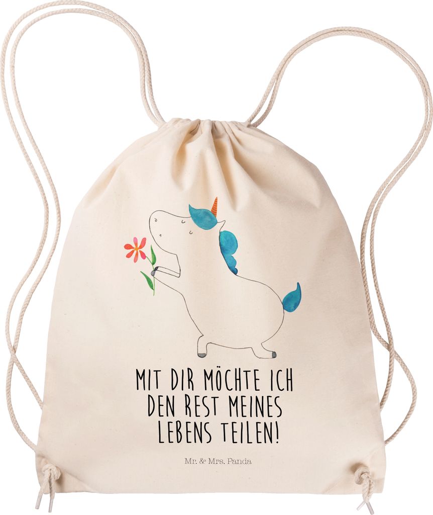 Mr. & Mrs. Panda Jutebeutel Einhorn Blume - Transparent - Geschenk, Einhörner, Heiratsantrag, wander rucksack, Unicorn, Stoffbeutel, Gymbag, gymna...