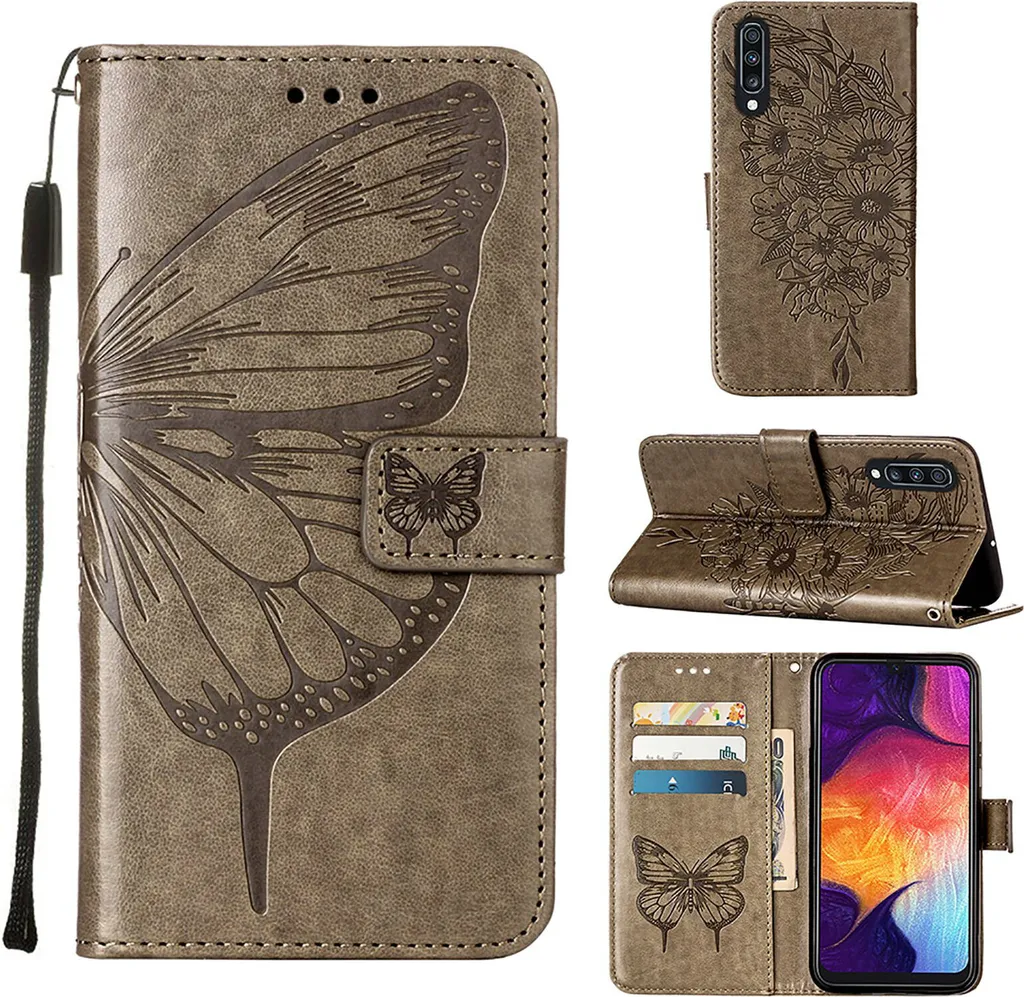 Uposao Custodia Flip In Vera Pelle Per Samsung Galaxy A50 – Borsa A Tracolla Portafoglio Con Cerniera, Supporto Integrato, Rosa Oro