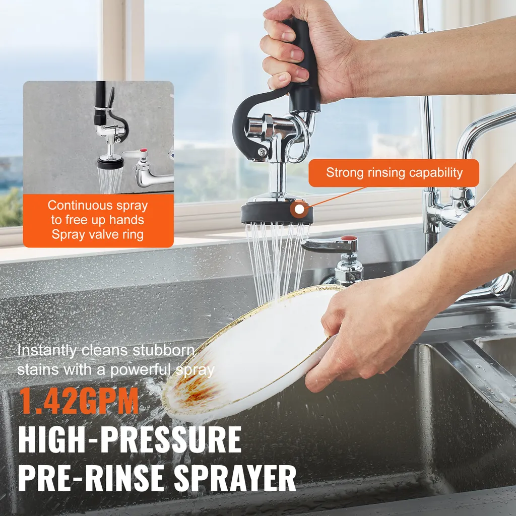 Robinet Anti-Fuite pour Plonge Professionnelle avec Douchette de Rinçage