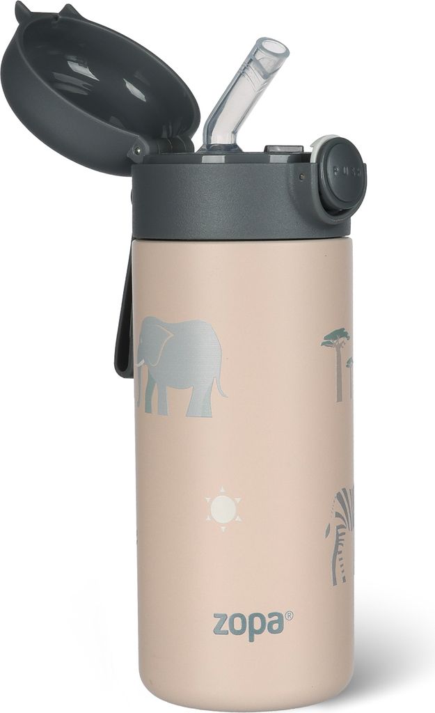 ZOPA Flüssigkeitsthermoskanne mit Strohhalm und Silikonhalter 350 ml Safari