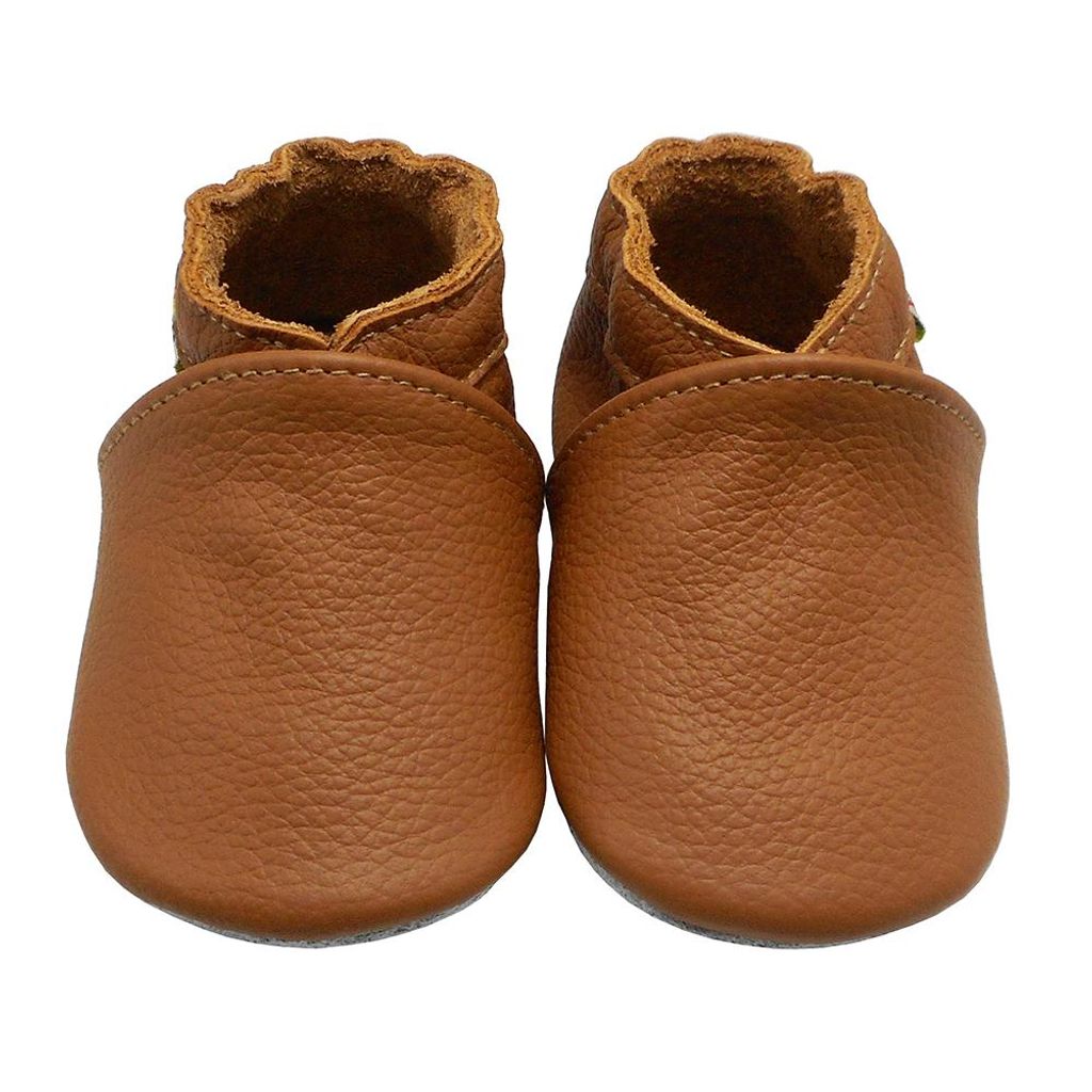 YALION Baby Krabbelschuhe aus Echtleder, weiche Lauflernschuhe für Mädchen & Jungen, rutschfeste Ledersohle, Braun, Größe L (12–18 Monate)