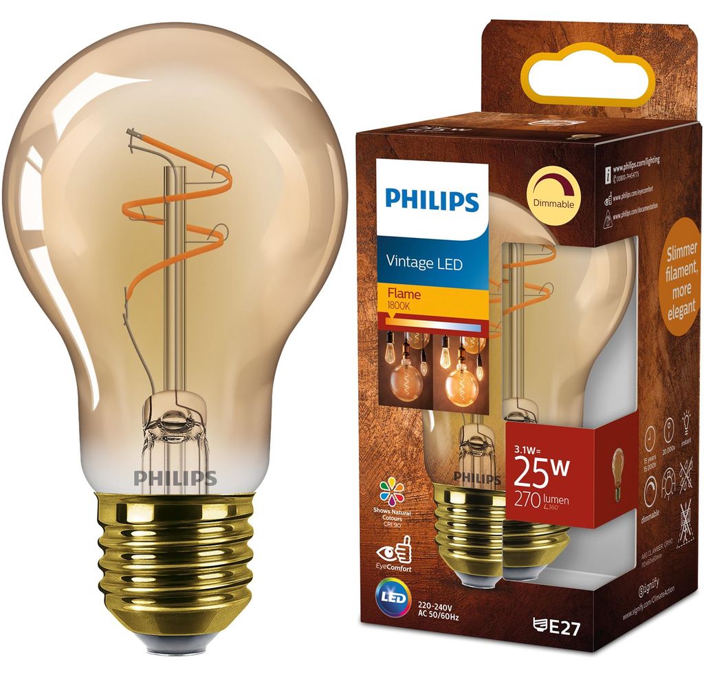 Philips Filament-Lampe Bernstein 25W A60 E27, 3,1 W, 25 W, Produktbild 