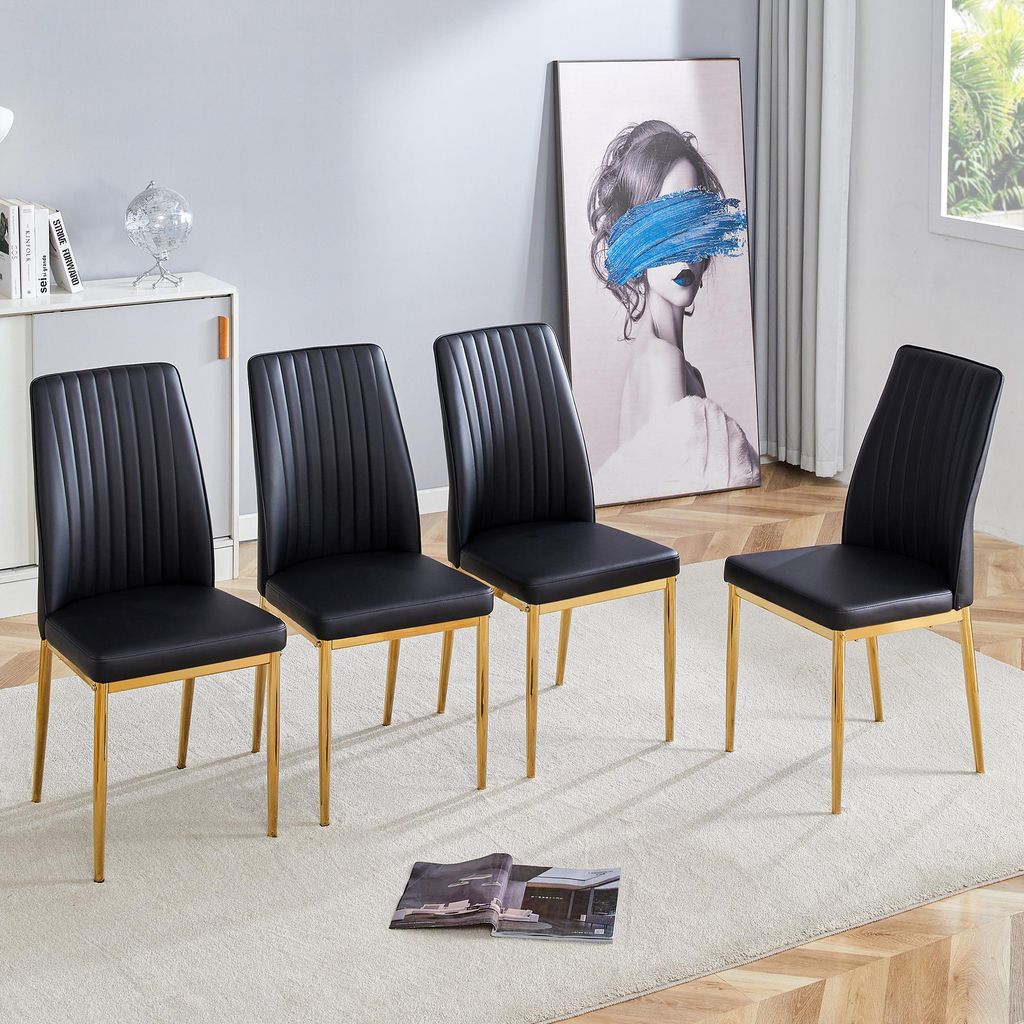 STILVORA Esszimmerstuhl 4er Set aus Technologiestoff, Polsterstuhl mit schwarzen Metallbeinen und vertikalem Muster, Küchenstuhl für Esszimmer Sc...