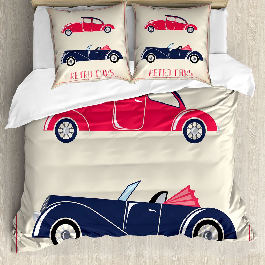ABAKUHAUS Autos Bettbezug, Old School Convertible, Milbensicher Allergiker geeignet mit Kissenbezügen, 200 cm x 200 cm - 80 x 80 cm, Dunkle Coral ...