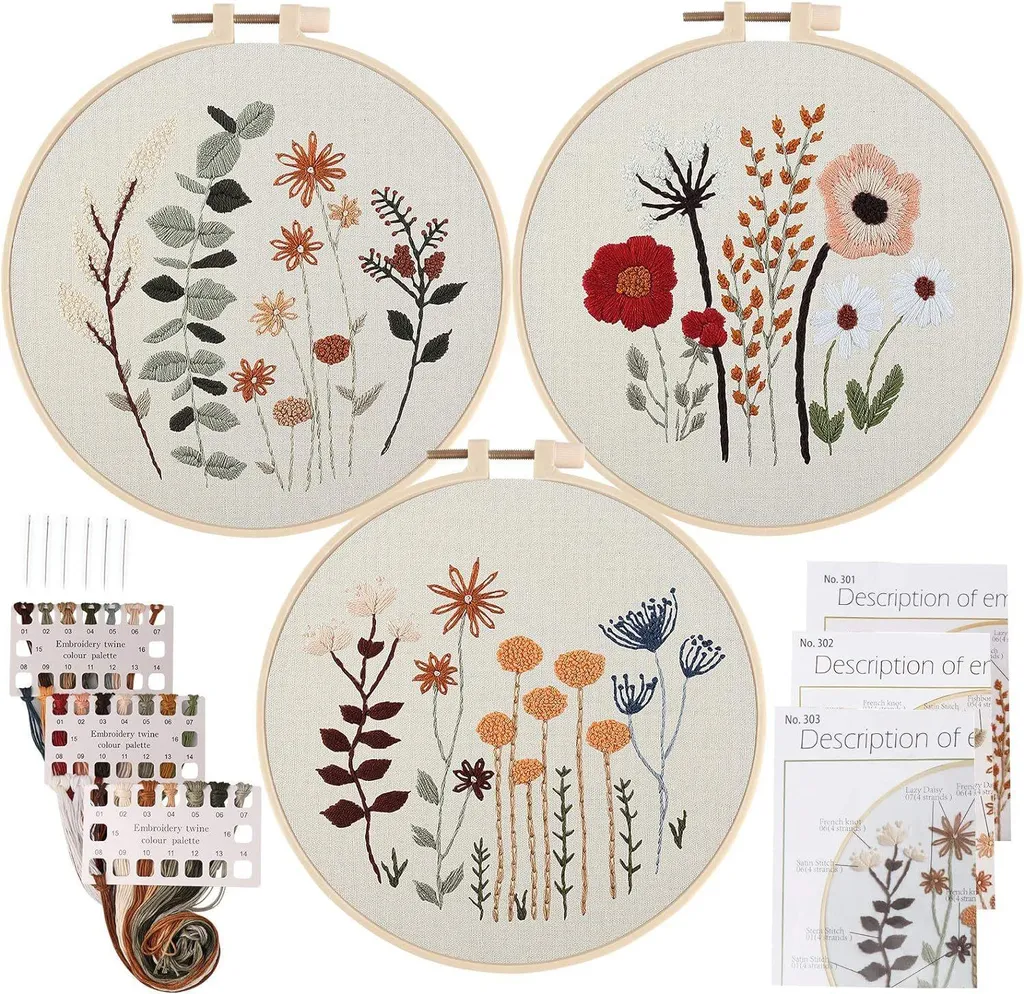 Idea Regalo: Kit Ricamo INF 3 Pezzi Fiori - Hobby Creativo Donna