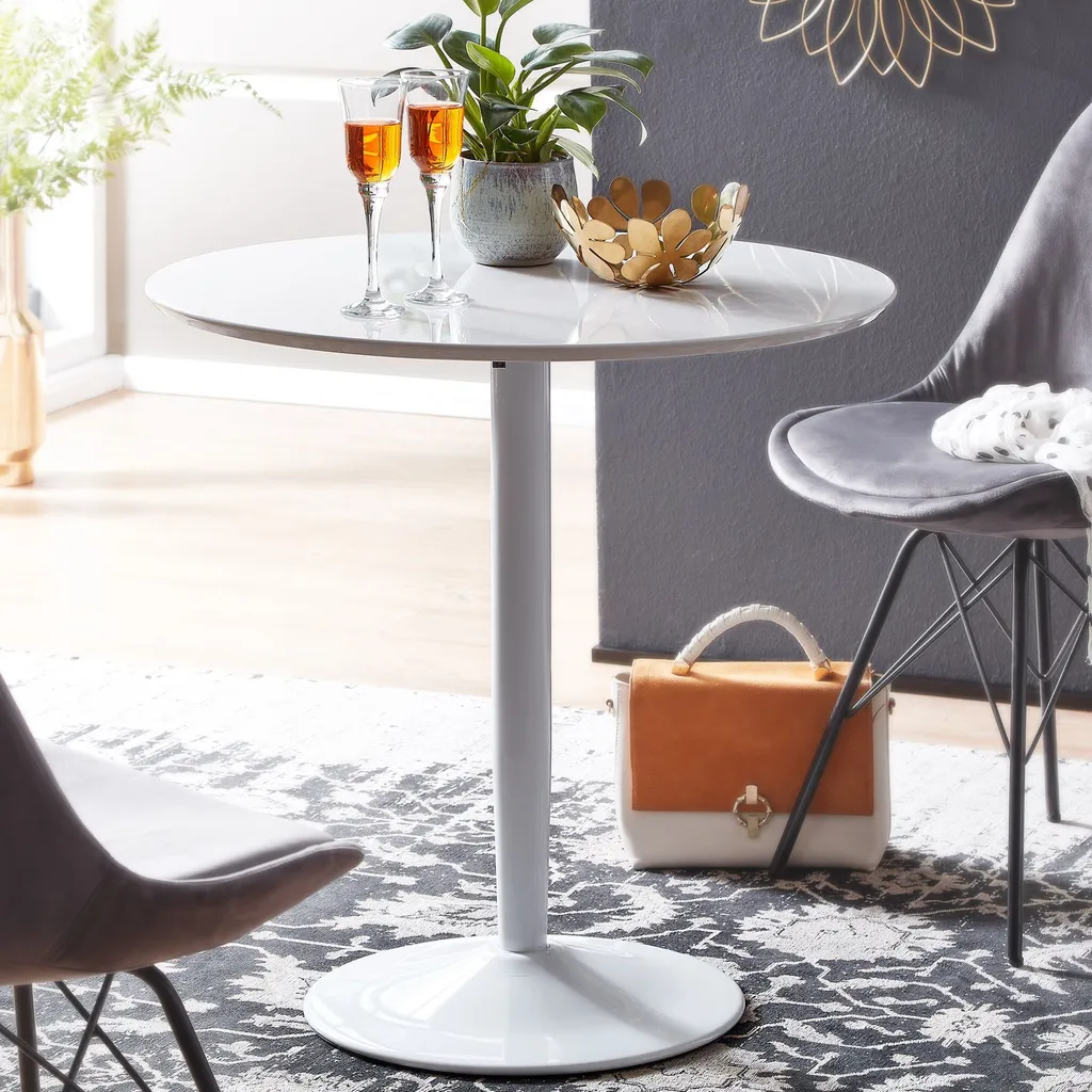 Tavolo Rotondo Wohnling 75x75 Bianco Lucido | Tavolo Cucina Piccolo