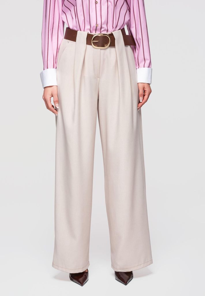 LARICA Stoffhose High Waist Weites Bein Elegante Damen Hose OW-PACP-0101 beige ONESIZE