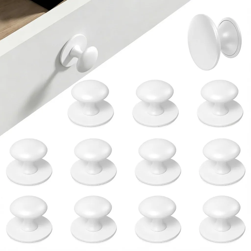 12 Boutons Autocollants pour Armoires en Acier Inox Blanc pour Tiroir