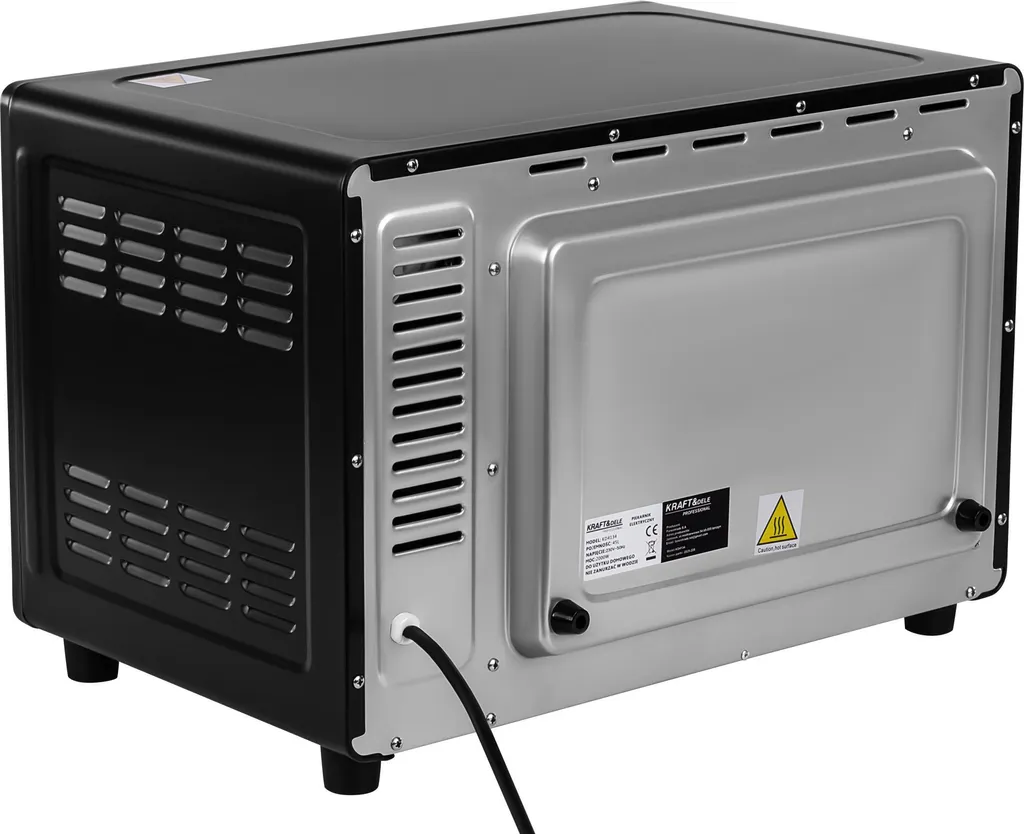KRAFT&DELE | Mini forno, forno a convezione da tavolo, 45 L, 2000 W, illuminazione interna, 6 funzioni, temperatura fino a 230 °C, doppia porta in vetro, spiedo girevole incluso, calore superiore, calore inferiore, ventilazione, frontale in vetro a specchio - 6
