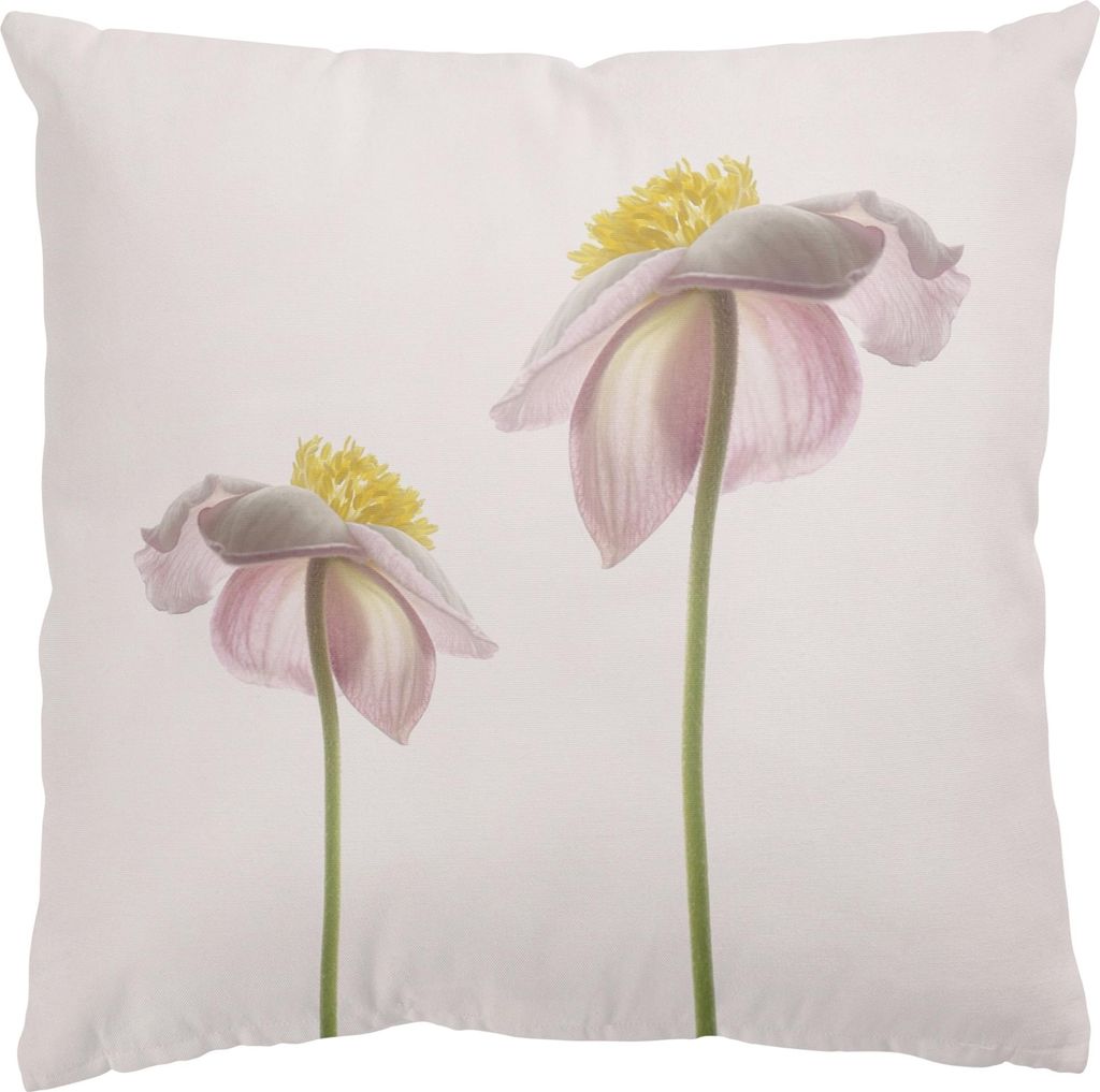 Dekokissen Blumen drinnen / Indoor Zierkissen Canvas waschbar Design beige Landhaus Sofakissen mit Füllung