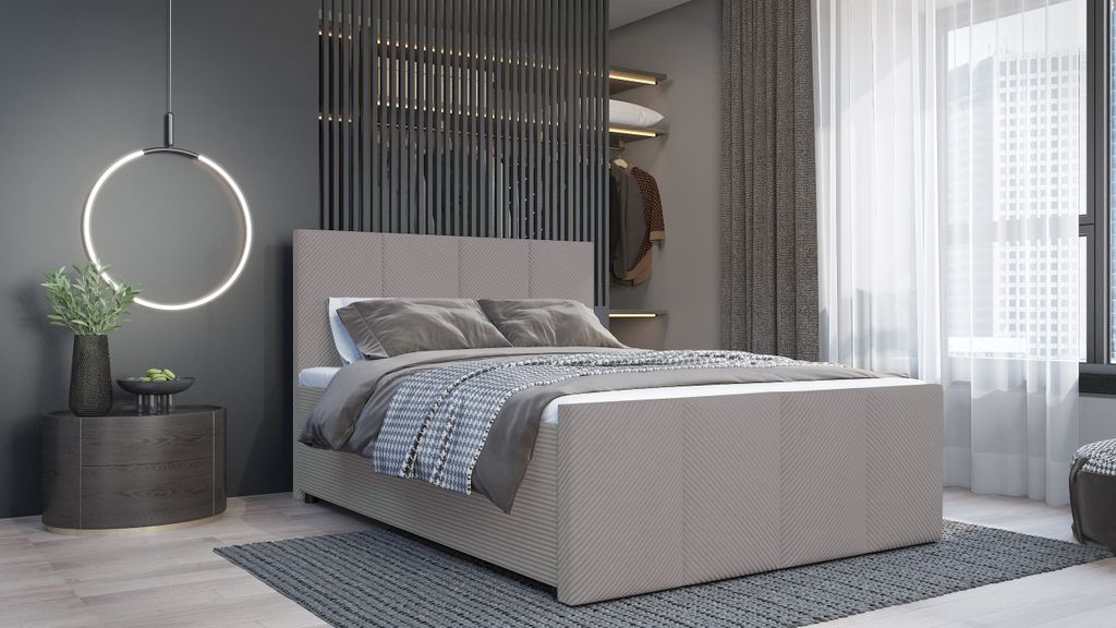 SALES LEADER Boxspringbett DUBLIN 120x200 cm Polsterbett mit zwei Bettkästen, Komplett-Set mit Matratze und Topper (4cm), Grau, Bett Stoff SZTRUKS...